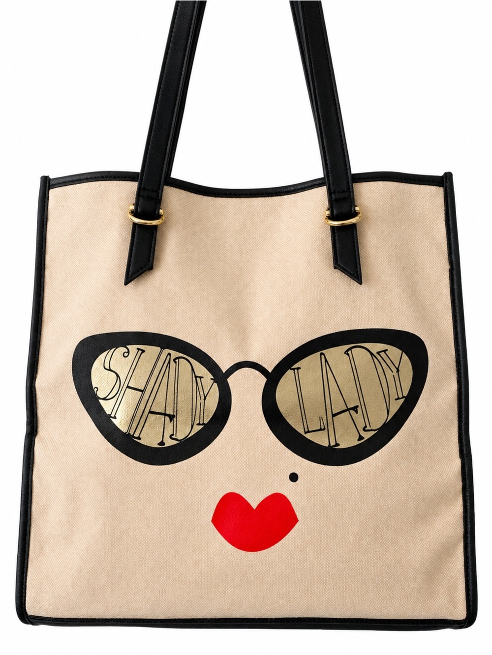 Kate Landry Beige & Black 'Shady Lady' Canvas Tote with Red Accent